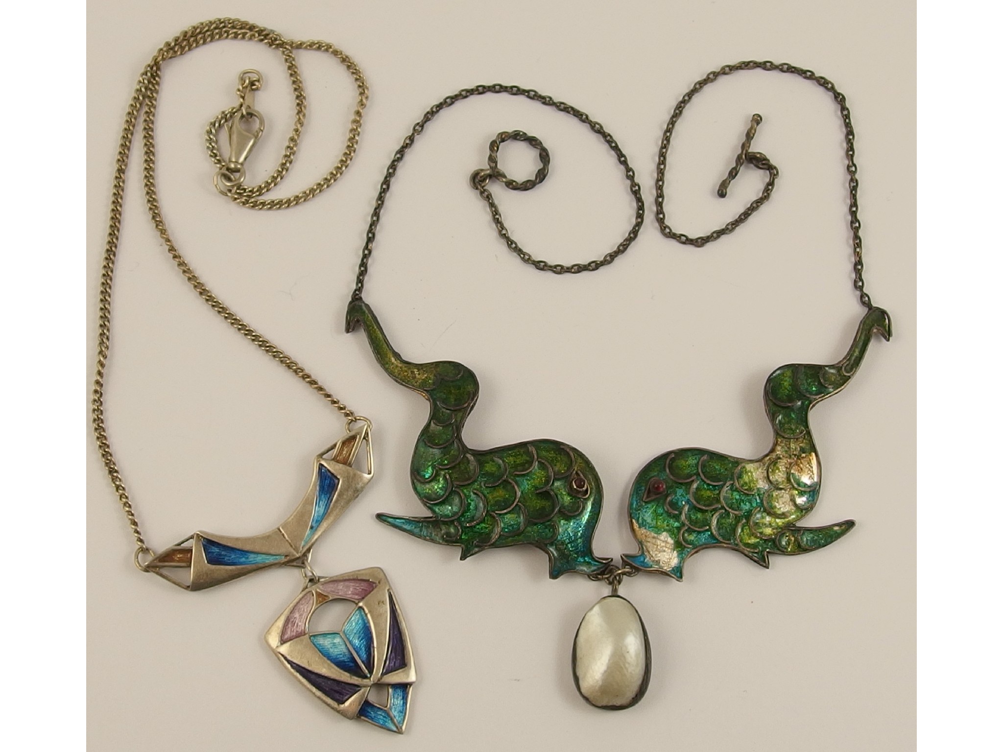 Appraisal: An enamelled necklace by Malcolm Greyof abstract design enamelled in