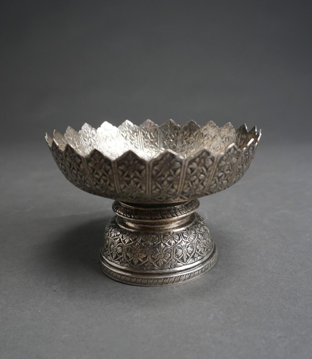 Appraisal: POSSIBLY MALAYSIAN TESTED SILVER EMBOSSED FLORAL MOTIF COMPOTE H IN