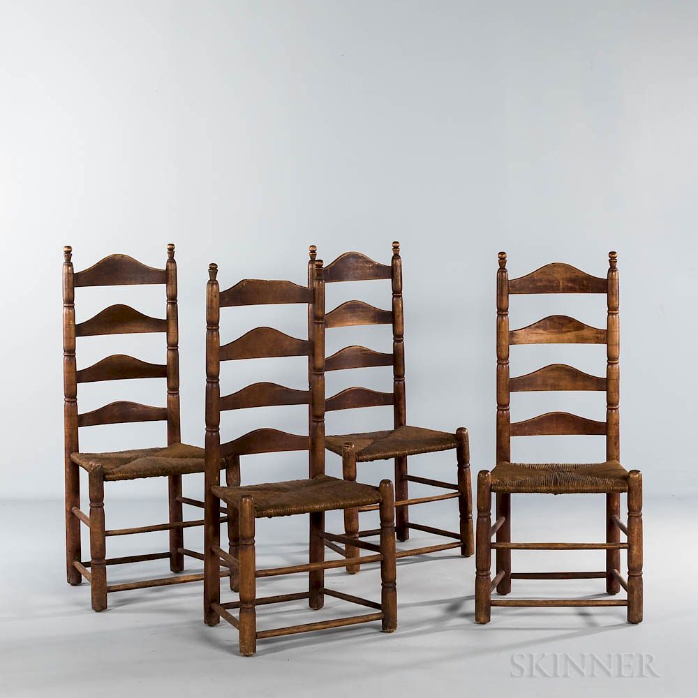 Appraisal: Set of Four Ladder-back Side Chairs Set of Four Ladder-back