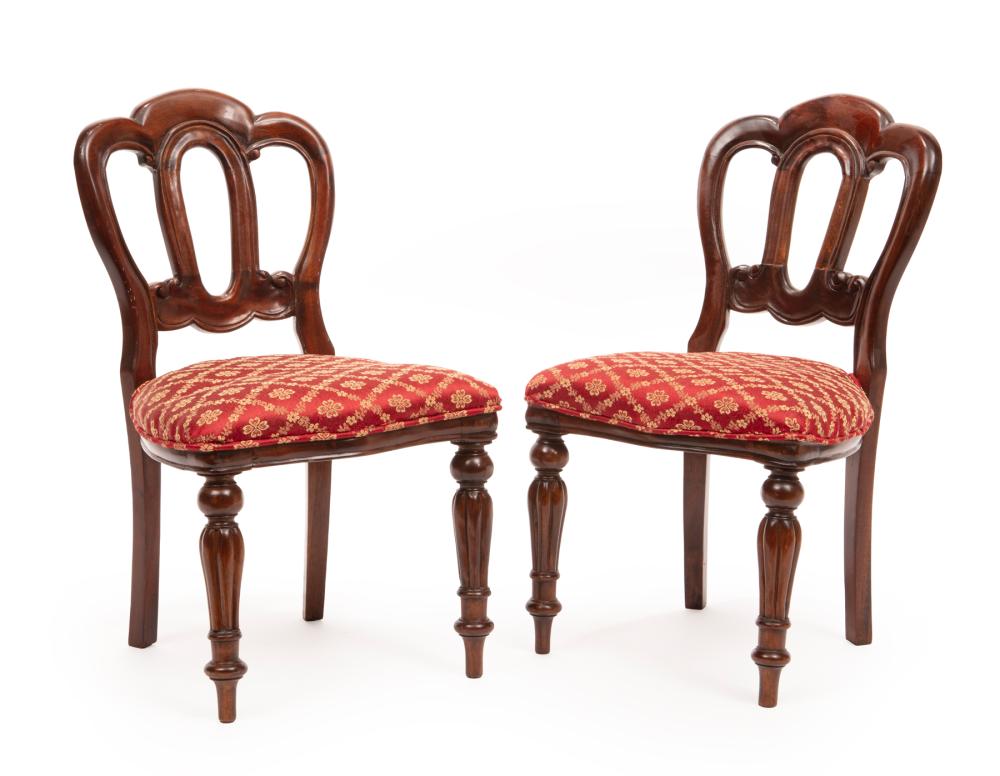 Appraisal: Pair of Regency-Style Mahogany Miniature Side Chairs pierced lobed splats