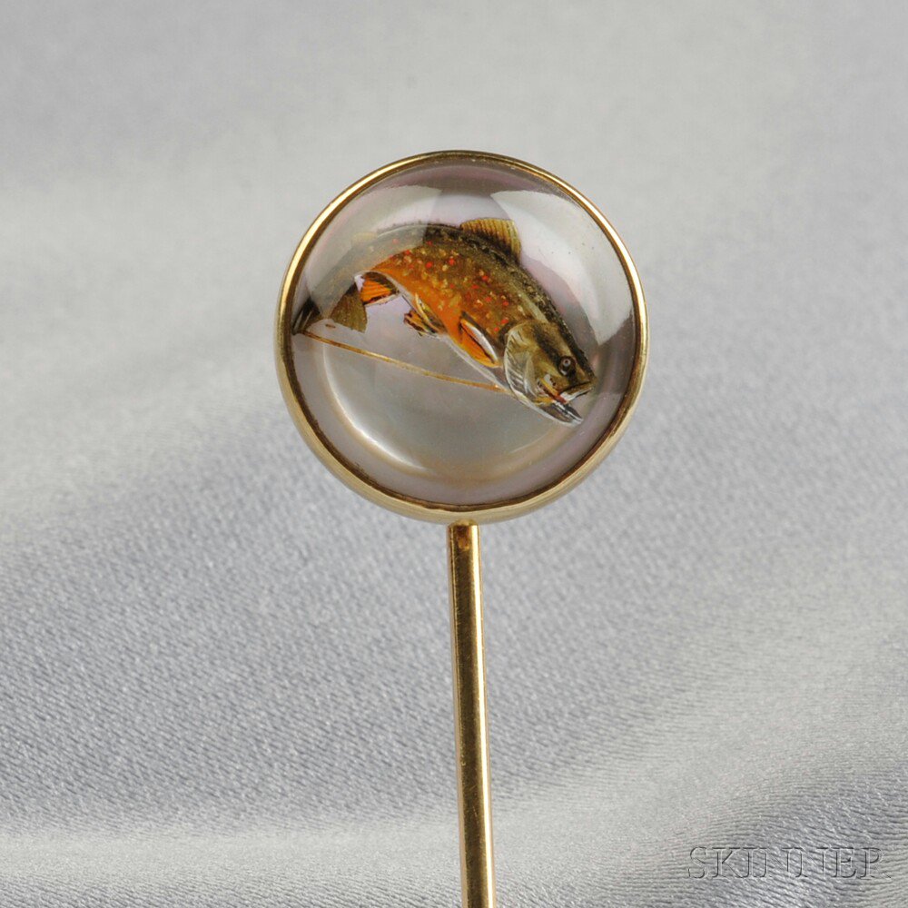 Appraisal: kt Gold and Reverse-painted Crystal Stickpin Tiffany Co depicting a