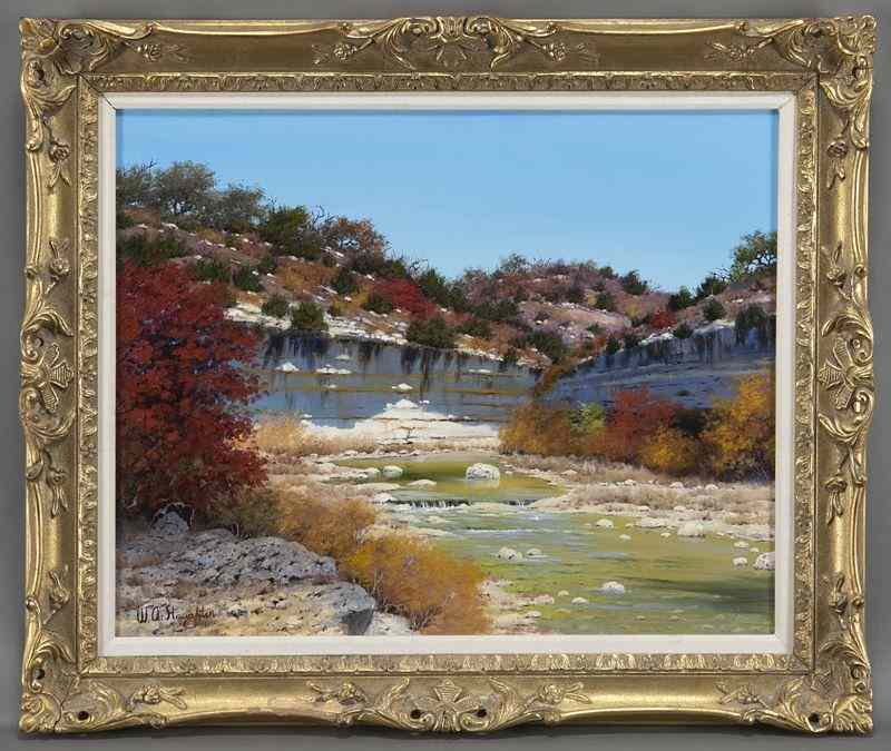 Appraisal: William A Slaughter ''Creek with White Rock'' oilpainting on canvas