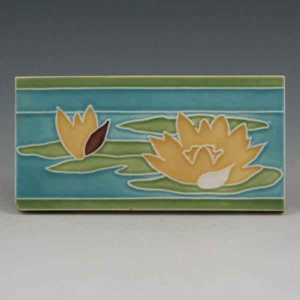 Appraisal: American Encaustic Tile with water lilies or lotus blossoms Marked