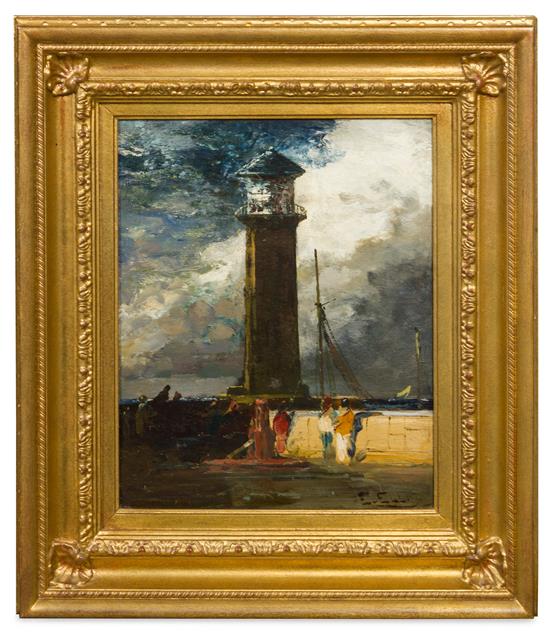 Appraisal: Sale Lot Edwin John Ellis British - Lighthouse oil on