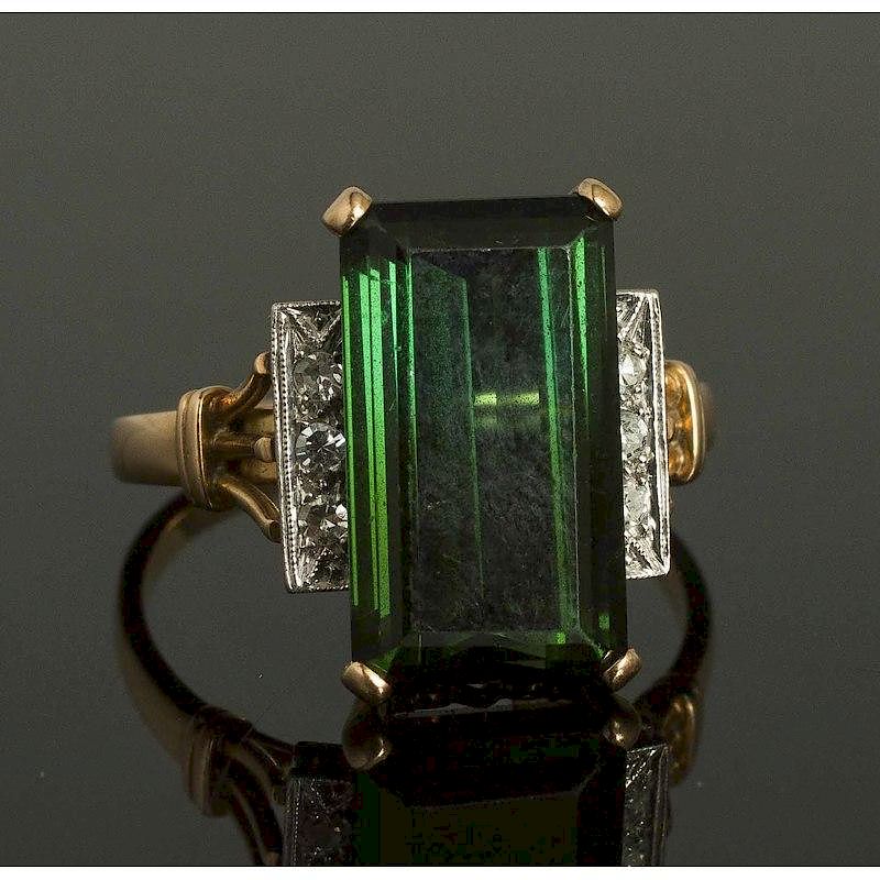 Appraisal: Green Tourmaline Diamond k Ring k gold ring containing a