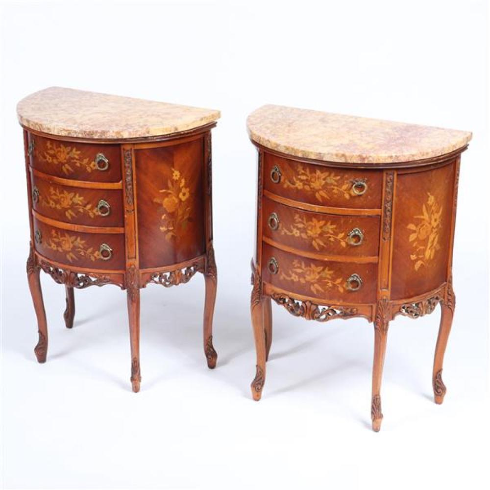 Appraisal: PAIR OF FRENCH COMMODE NIGHT STAND END TABLES WITH MARBLE