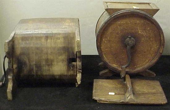 Appraisal: Two wooden table top butter churns both with cranks and