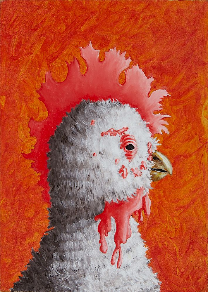 Appraisal: Doug Argue Chicken Oil on Canvas Doug Argue b Oil