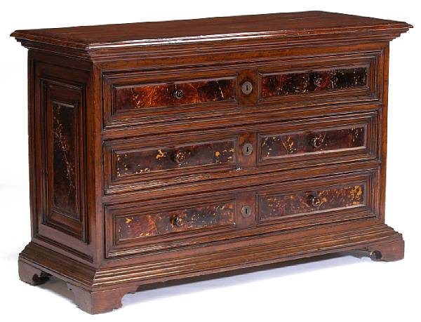 Appraisal: A Northern Italian Baroque tortoiseshell mounted walnut commode late th