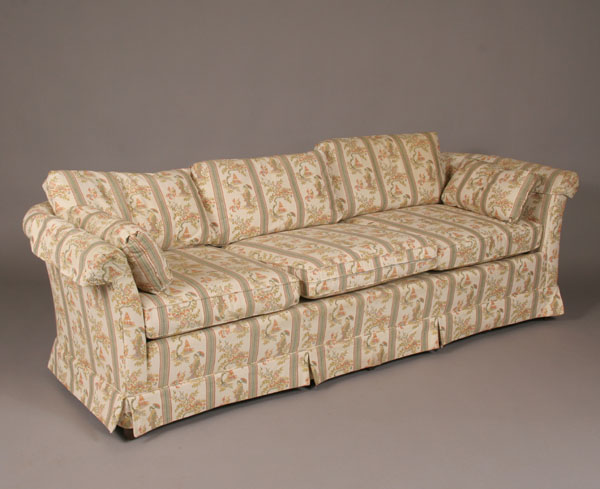 Appraisal: Drexel sofa with Asian themed upholstery L