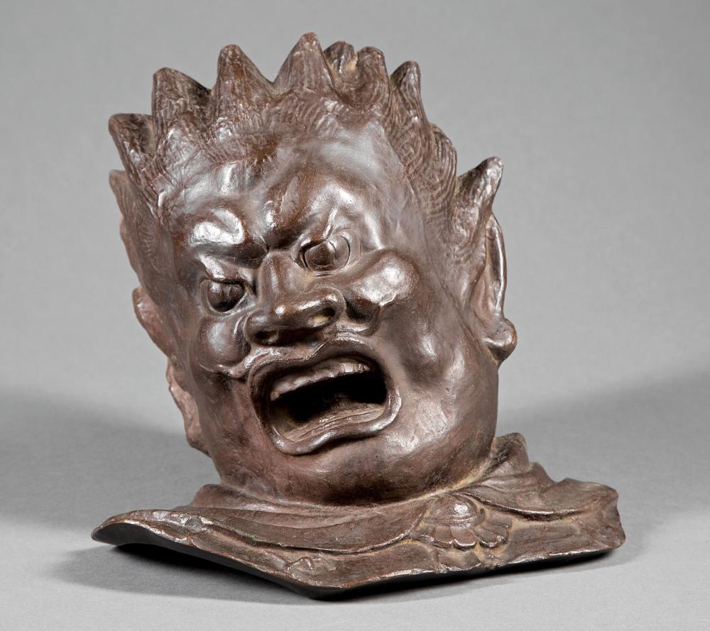 Appraisal: Chinese or Japanese Bronze Wall Mask cast as the head