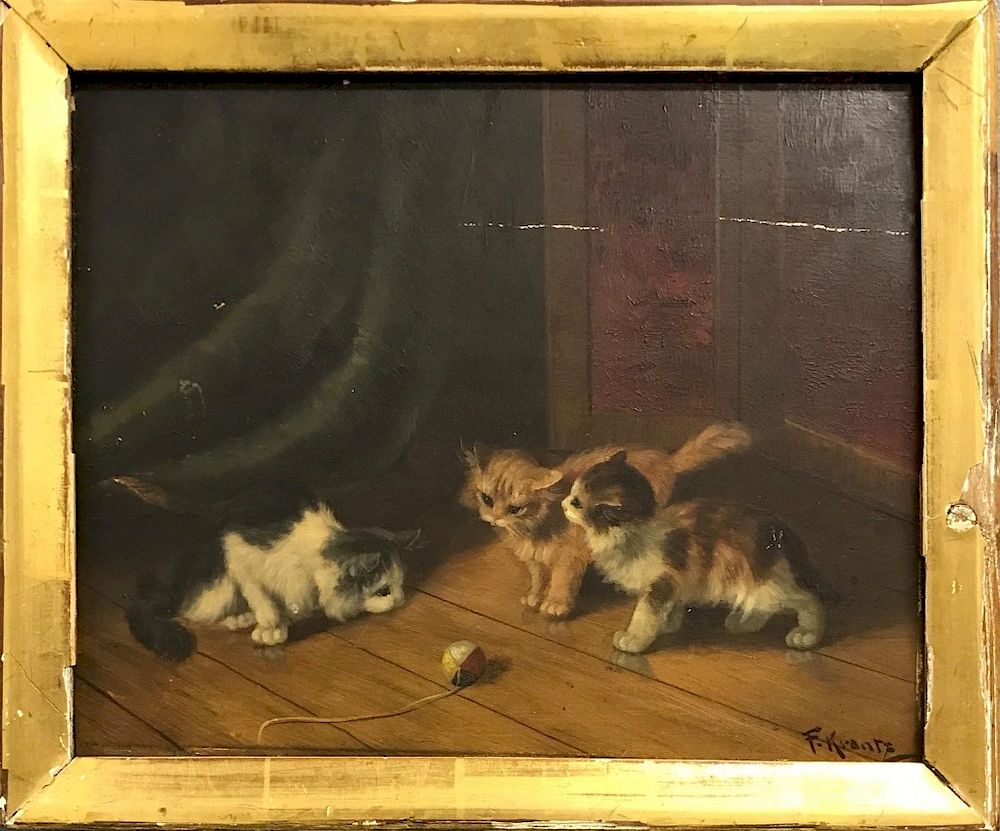 Appraisal: Oil on Panel of Kittens by F Krantz Oil on