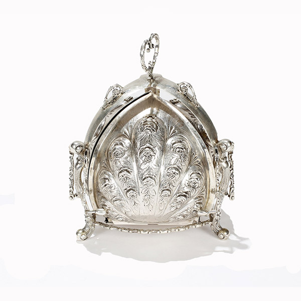 Appraisal: German th Century silver tri fold bun warmer with hand