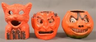 Appraisal: Three Halloween Paper Mache Lanterns Three Halloween Paper Mache Lanterns