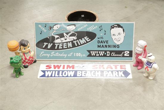 Appraisal: SIX PIECES OF MEMORABILIA Tin ''Swim Skate Willow Beach Park''