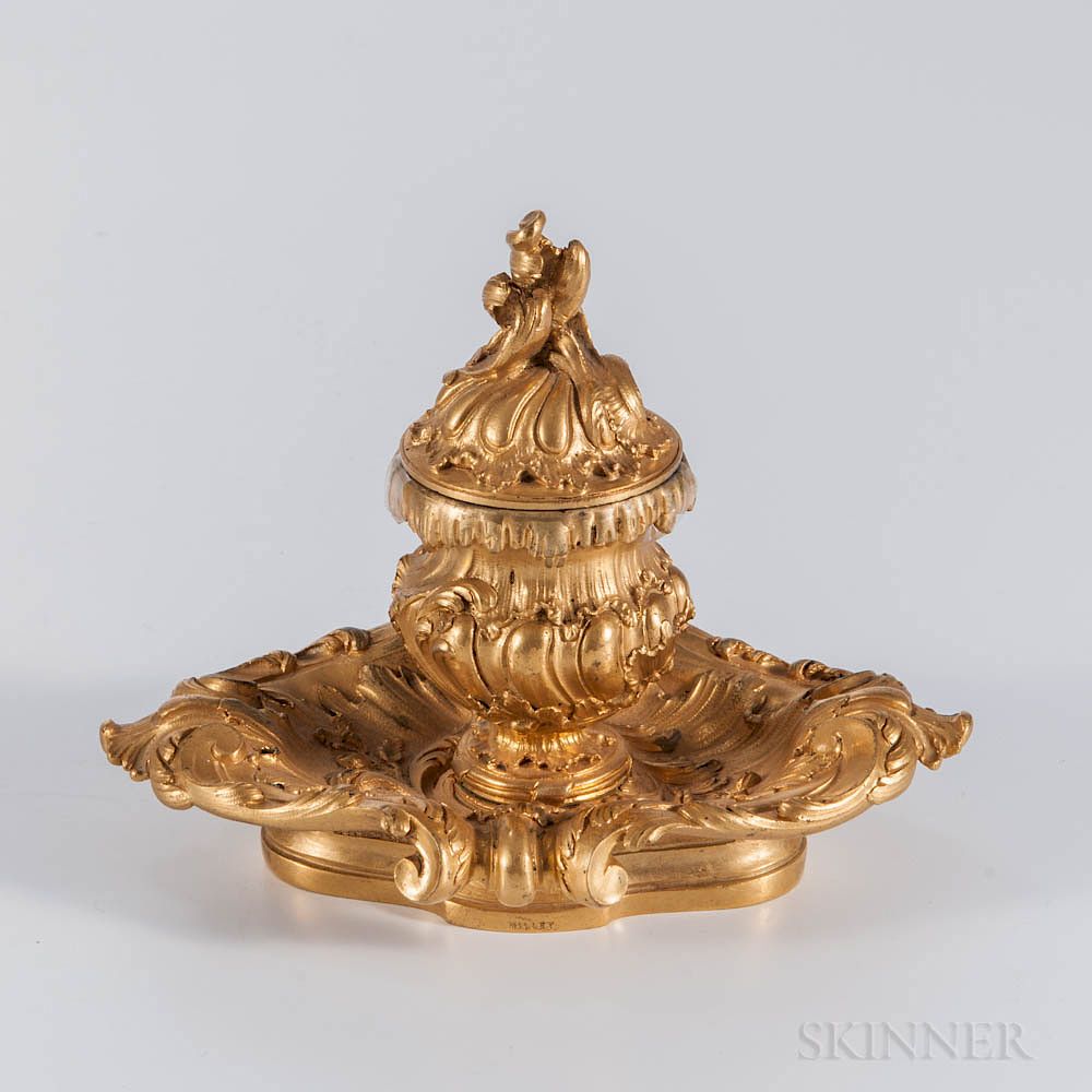 Appraisal: Gilt-bronze Inkwell Gilt-bronze Inkwell France late th century signed Millet