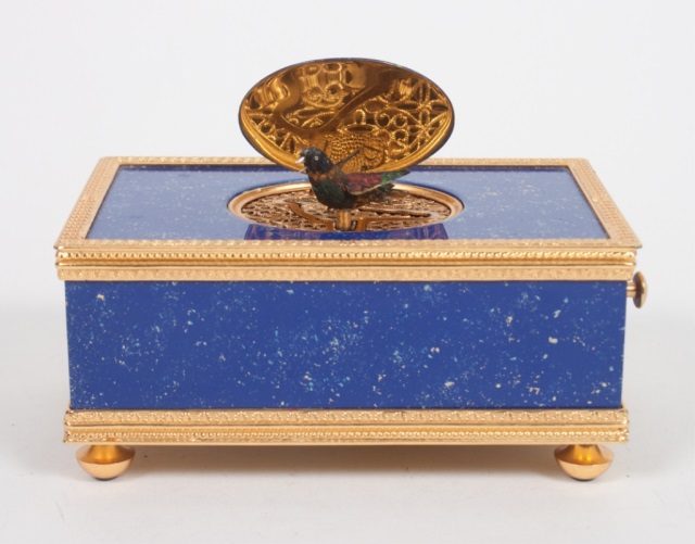 Appraisal: Reuge Music songbird automaton music box gilt-metal-mounted blue enamel to