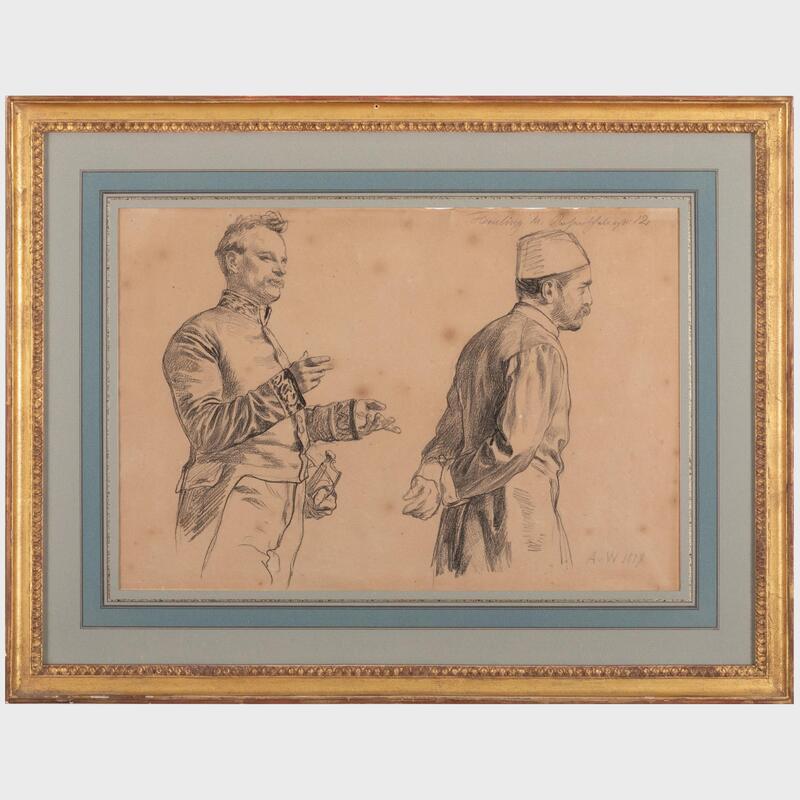 Appraisal: Anton Alexander Von Werner - Two Male Figures Black crayon