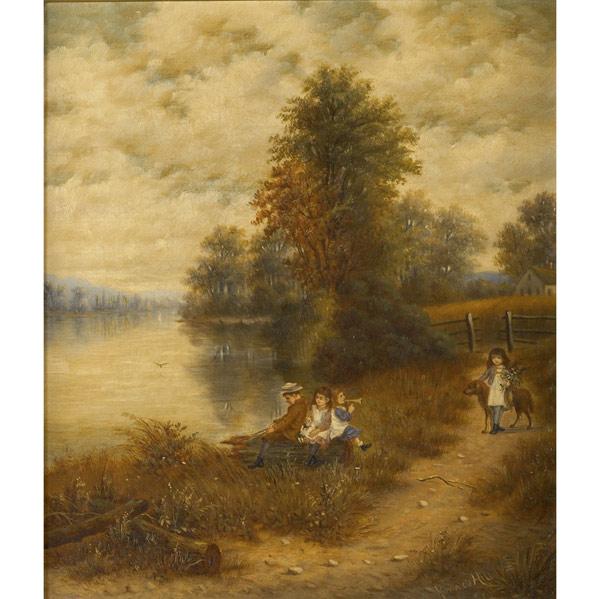 Appraisal: HOWARD HILL American - Untitled Children by the River oil