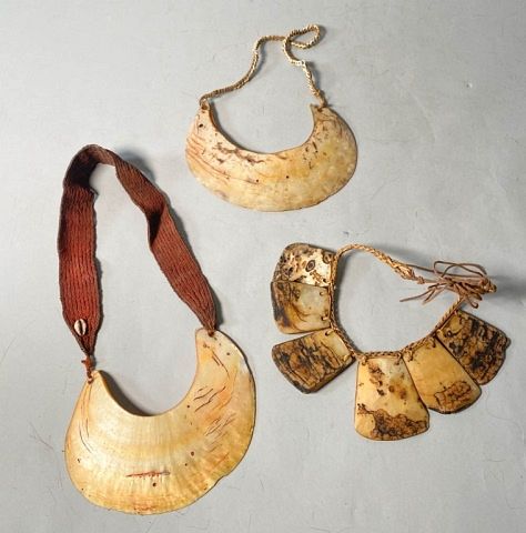 Appraisal: Grouping of Tribal Necklaces Lot includes large crescent shell Kina