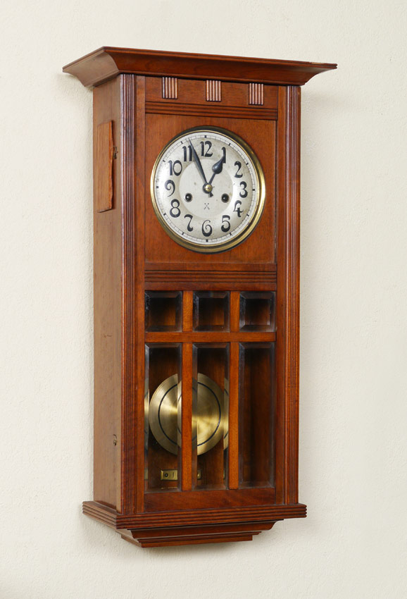 Appraisal: GERMAN HAMBERG AMERICAN WALL CLOCK Wood case with applied decoration