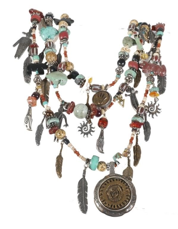 Appraisal: ROBERT SHIELDS INDIAN TRADE NECKLACEThree-strand Native American trade bead necklace