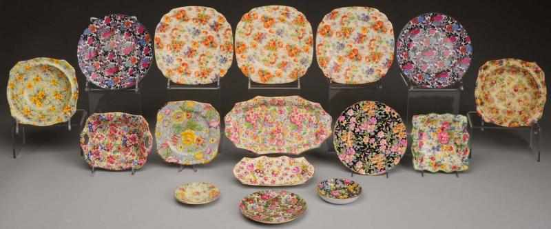 Appraisal: Lot of Floral Chintz Pottery Plates Includes trays bon bon