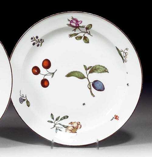 Appraisal: PLATE WITH WOOD CUT DECORATION Meissen circa Painted with cherries