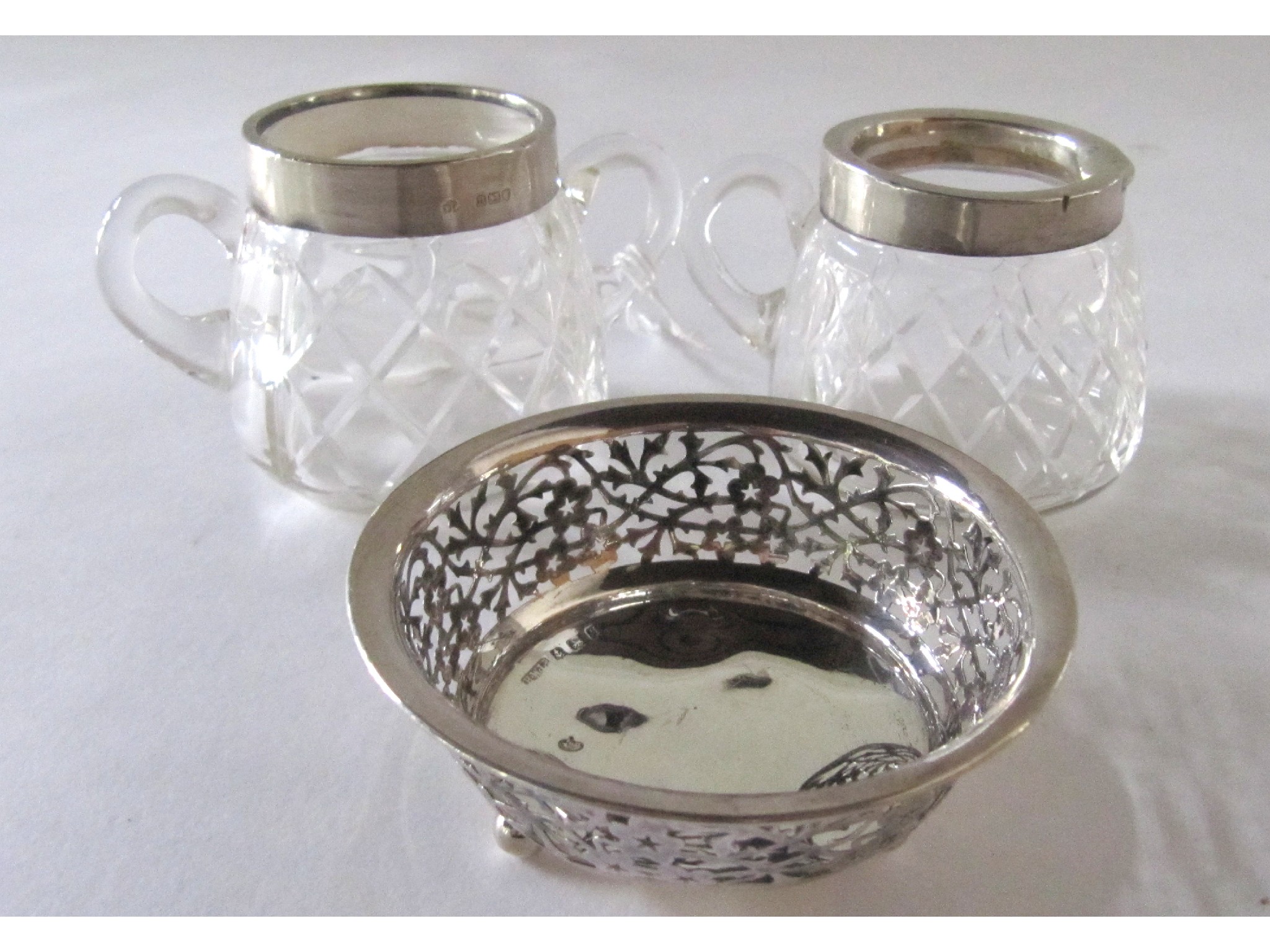 Appraisal: A lot comprising a silver mounted glass cream and sugar