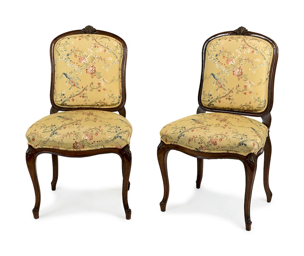 Appraisal: A Pair of Louis XV Style Carved Rosewood Chaises A