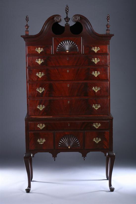 Appraisal: QUEEN ANNE MAHOGANY BONNET-TOP HIGHBOY th century in two parts