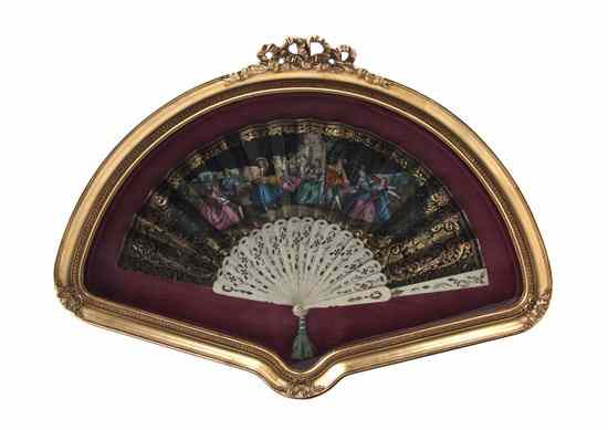 Appraisal: A Continental Carved Bone and Painted Fan decorated with a