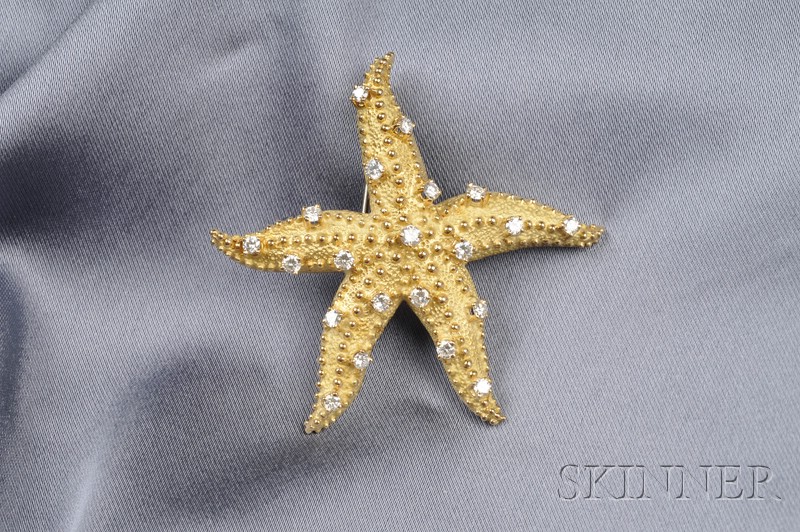 Appraisal: kt Gold and Diamond Starfish Brooch set with twenty-one diamond