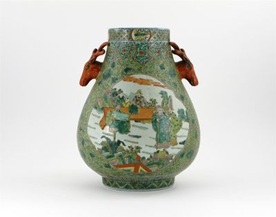 Appraisal: A Chinese hu-shaped vase painted with panels of figures at