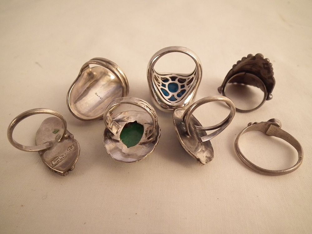 Appraisal: NAVAJO GEM RINGS Lot of Navajo sterling silver Soutwestern rings