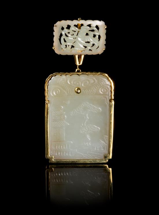 Appraisal: Sale Lot A Chinese Gold Mounted Jade Plaque th th