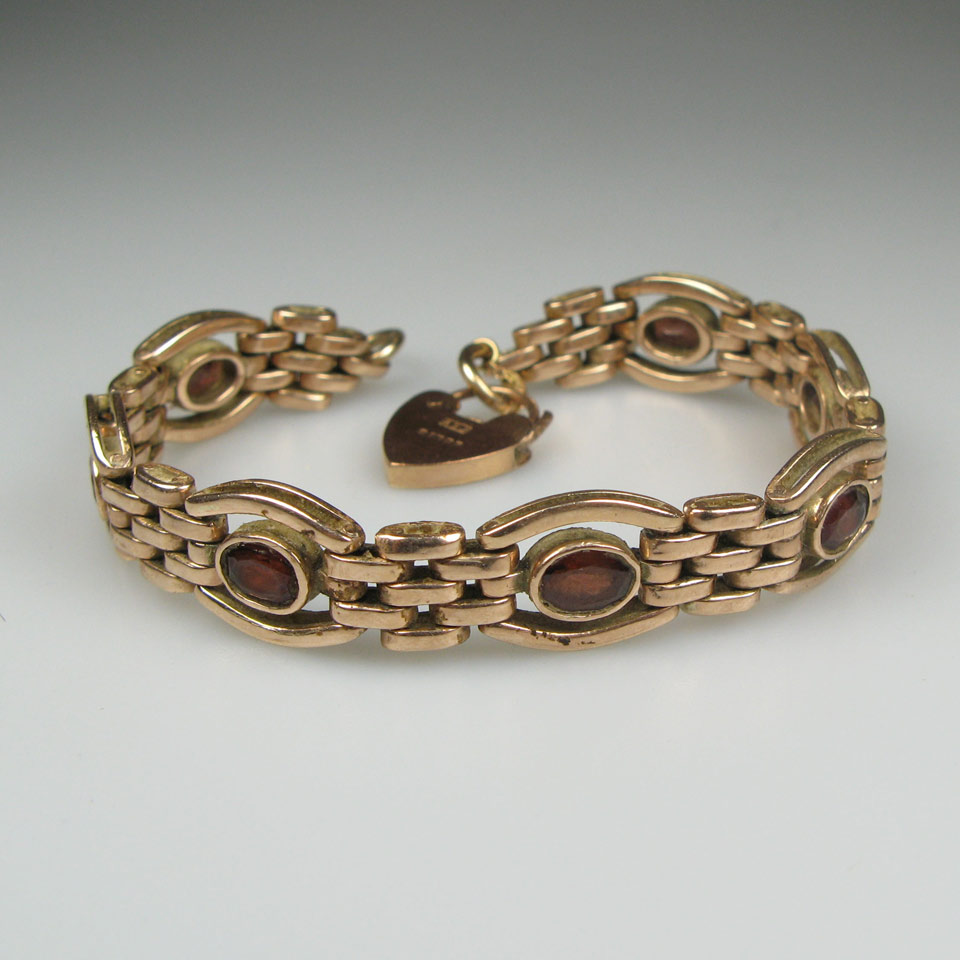 Appraisal: English k Rose Gold Gate-Link Bracelet bezel set with oval