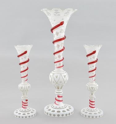 Appraisal: A Set of Three Bohemian Glass Vases White Bohemian cut