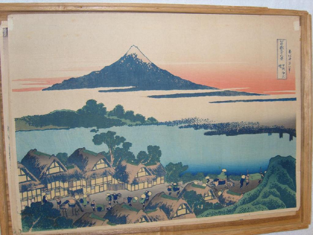 Appraisal: Three th century Japanese woodcuts landscape views with Mount Fuji