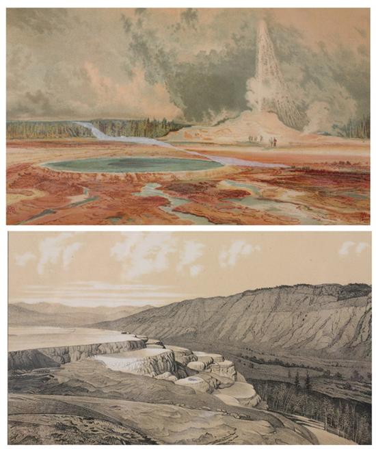 Appraisal: GROUP OF MAPS AND VIEWS OF YELLOWSTONE PARK Two topographical