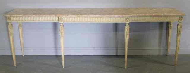 Appraisal: Long French Style Marbletop Drawer Console Made in Italy From