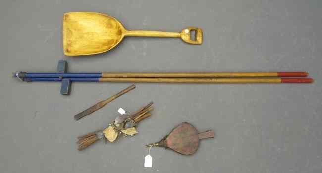 Appraisal: Misc lot including grain shovel pr stilts bellows wash stick