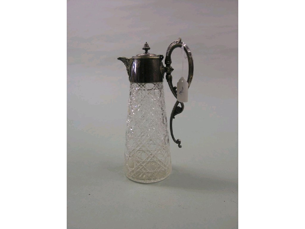 Appraisal: An Edwardian cut glass claret jug with silver plated mount