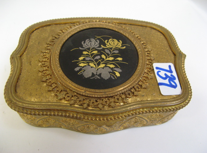 Appraisal: FRENCH GILT PIQUE RING BOX with round center cartouche of