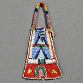 Appraisal: Crow Beaded Hide and Trade Cloth Bag c s with