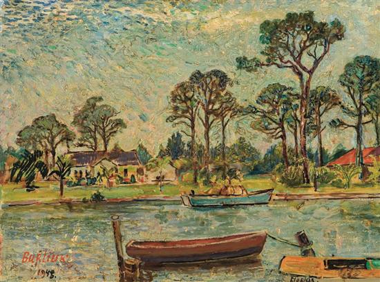 Appraisal: DAVID BURLIUK Russian American On a Canal Florida oil on