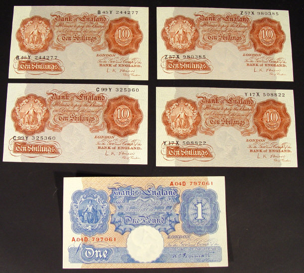 Appraisal: Four Bank of England ten shilling notes signed O'Brien no