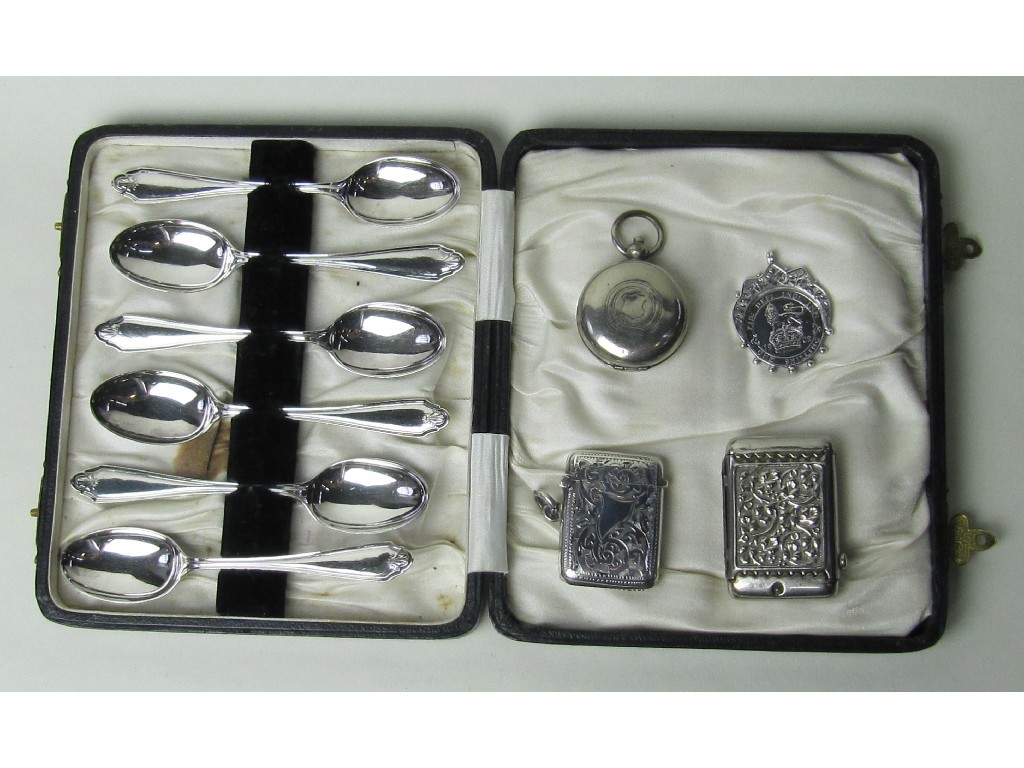 Appraisal: Lot comprising cased set of silver spoons silver vesta white