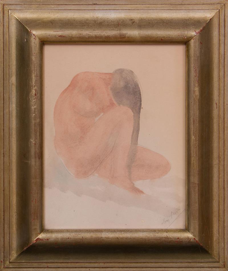 Appraisal: TH CENTURY SCHOOL NUDE STUDY Watercolor and pencil on paper