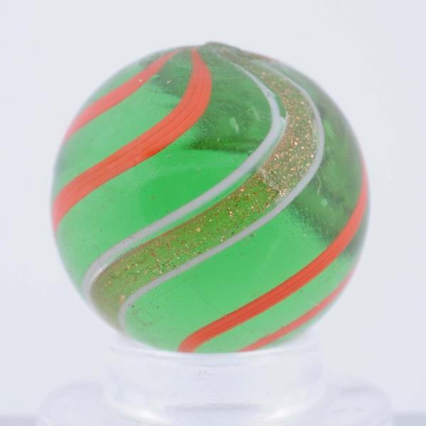 Appraisal: Green Glass Orange Banded Lutz Marble Hard to find apple